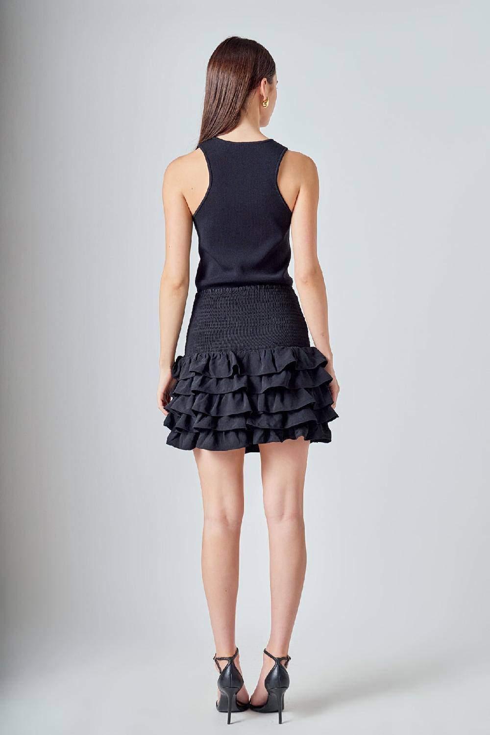 Endless Rose Tiered Ruffle Mini Skirt JET BLACK