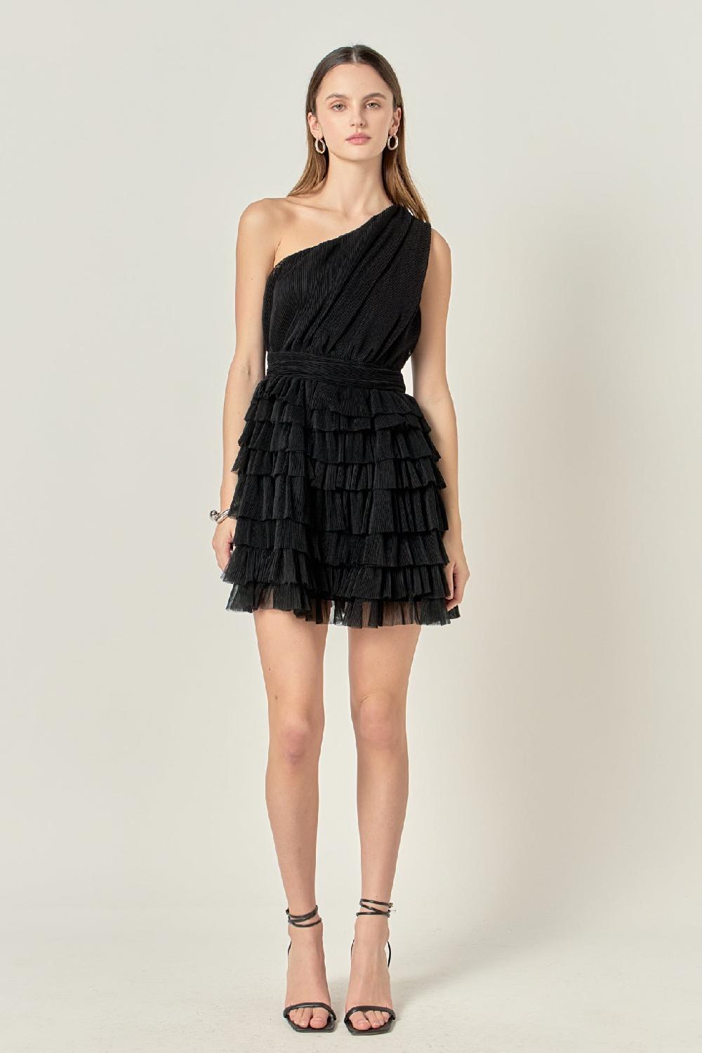 endless rose Tiered Tulle Mini Dress BLACK