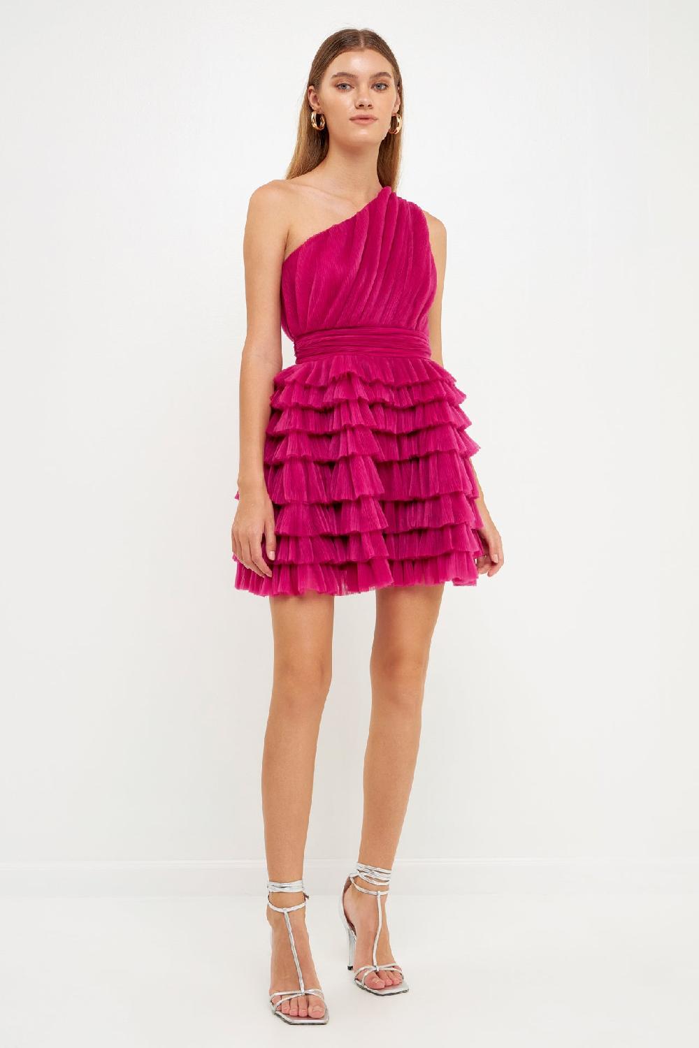 endless rose Tiered Tulle Mini Dress MAGENTA