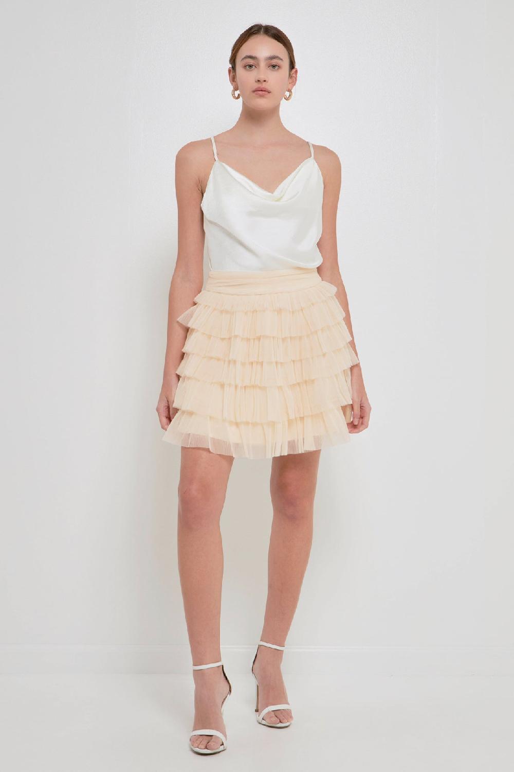 Endless Rose Tiered Tulle Mini Skirt CREAM
