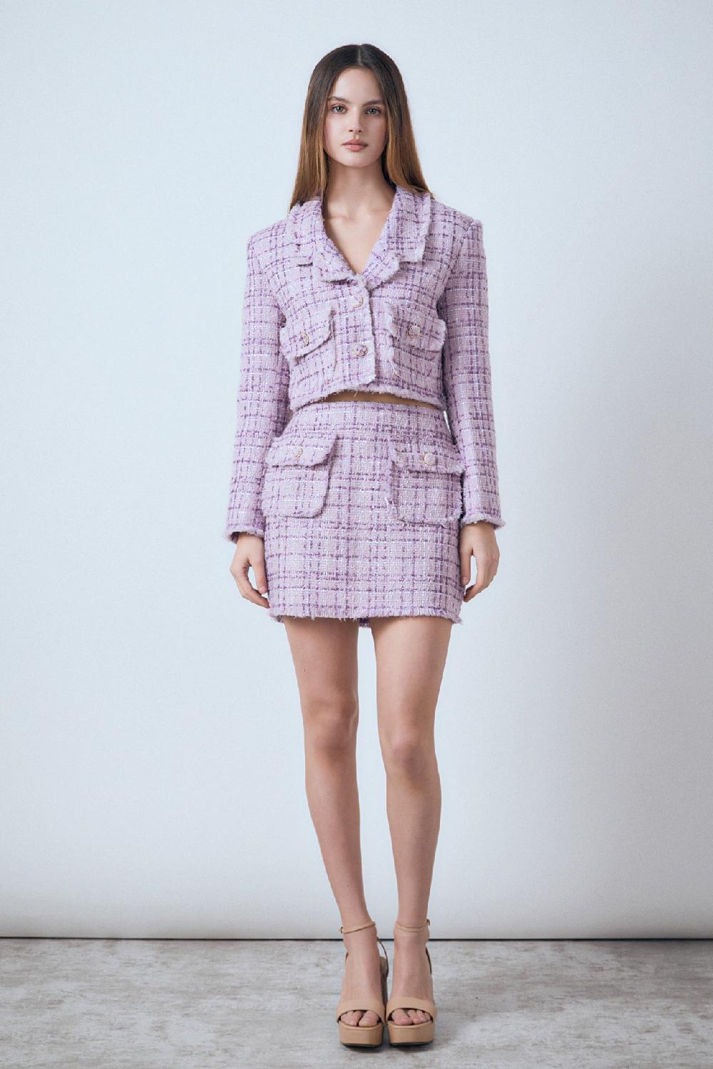 endless rose Tonal Boucle Tweed Skirt PURPLE