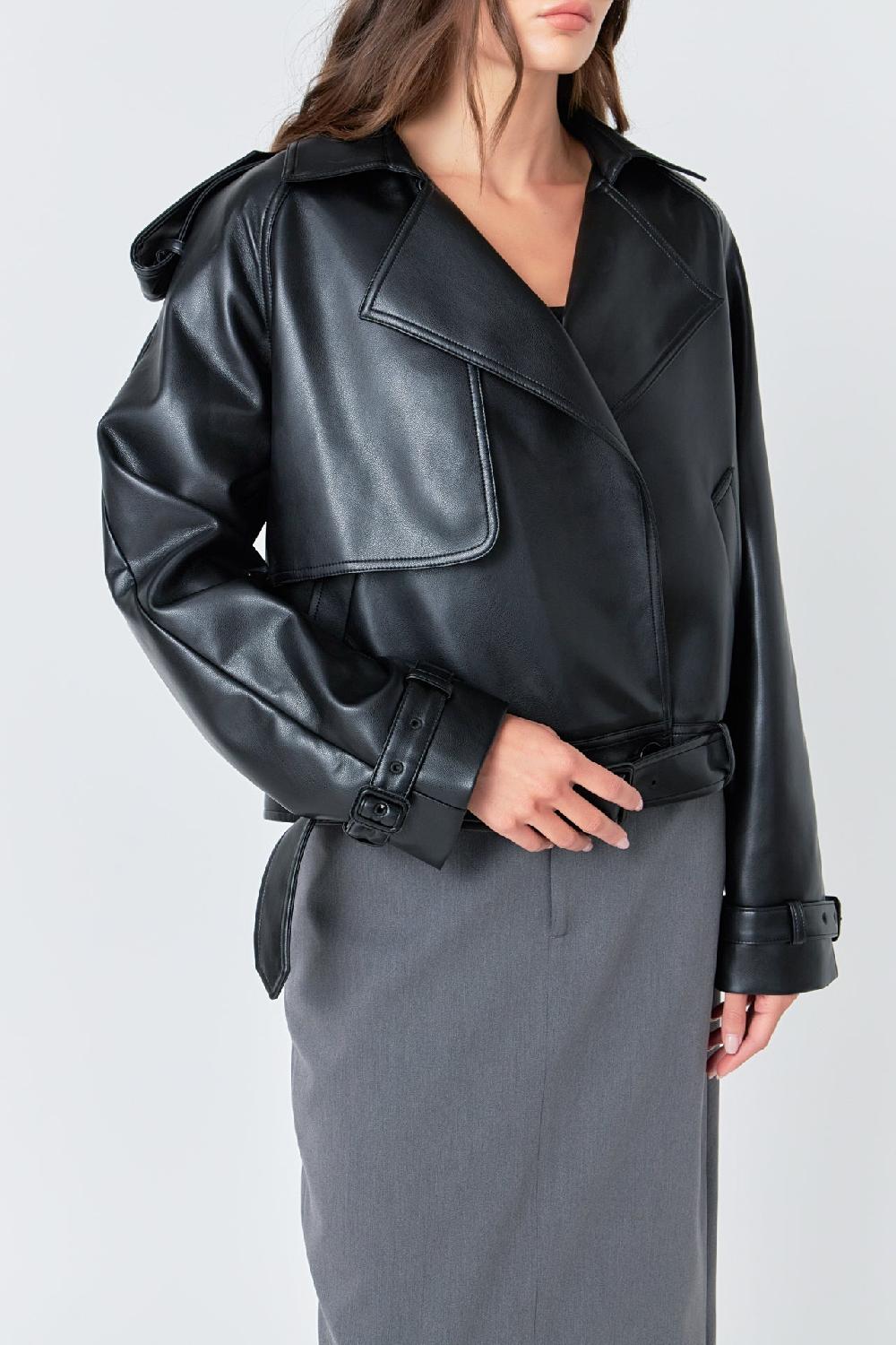 Endless Rose Trench Short Pu Jacket BLACK