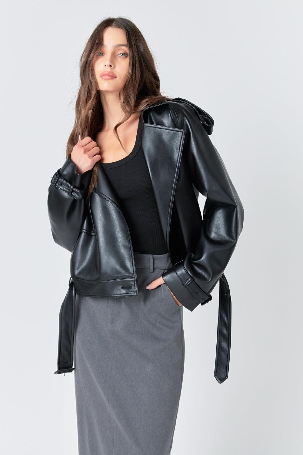 Endless Rose Trench Short Pu Jacket BLACK