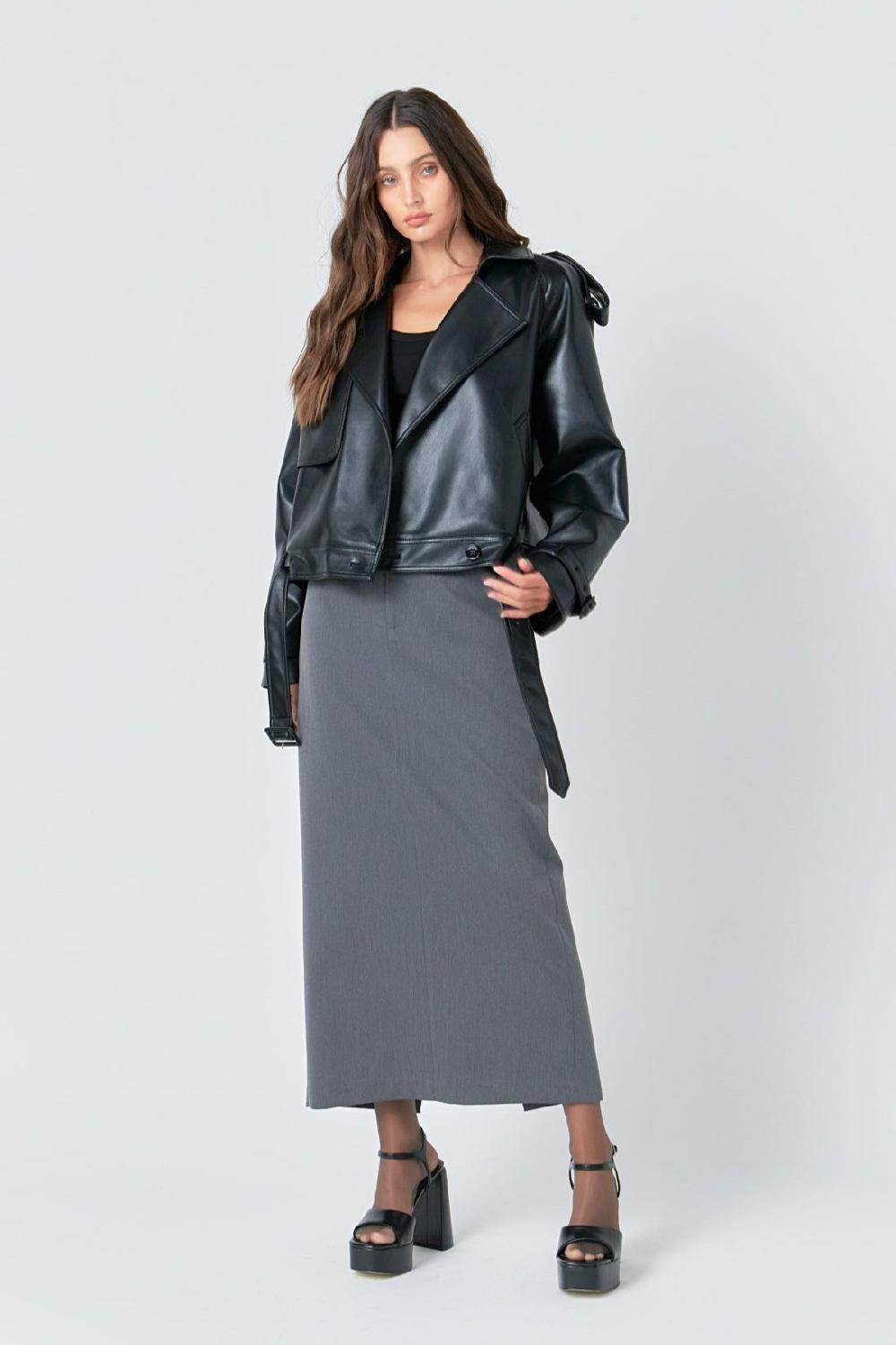 Endless Rose Trench Short Pu Jacket BLACK