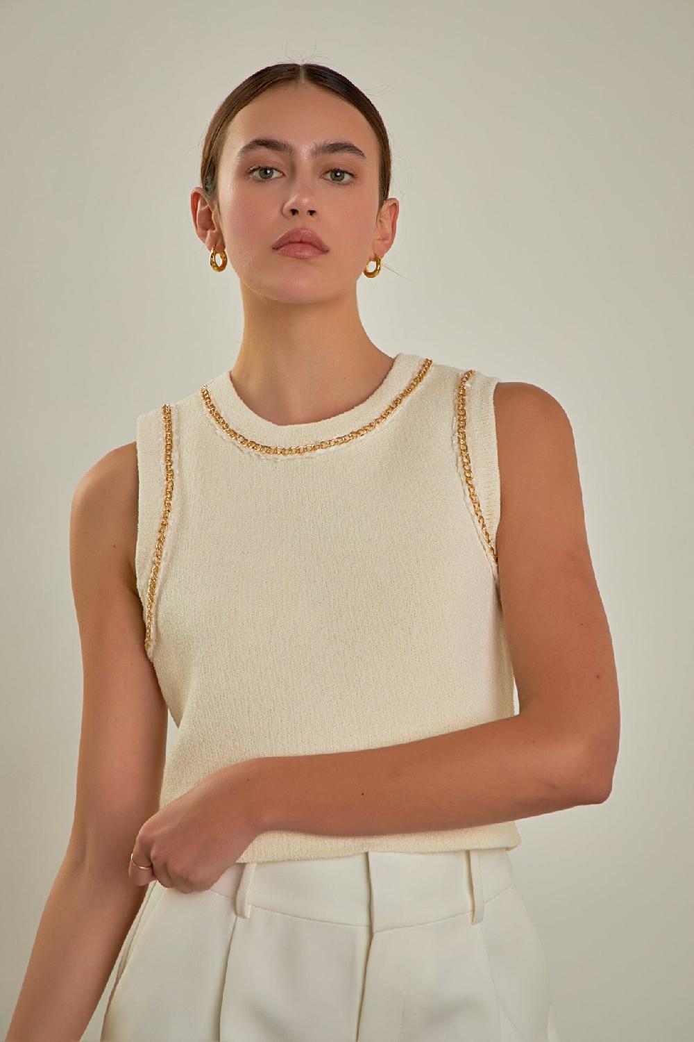 Endless Rose Trim Detail Knit Tank Top CREAM