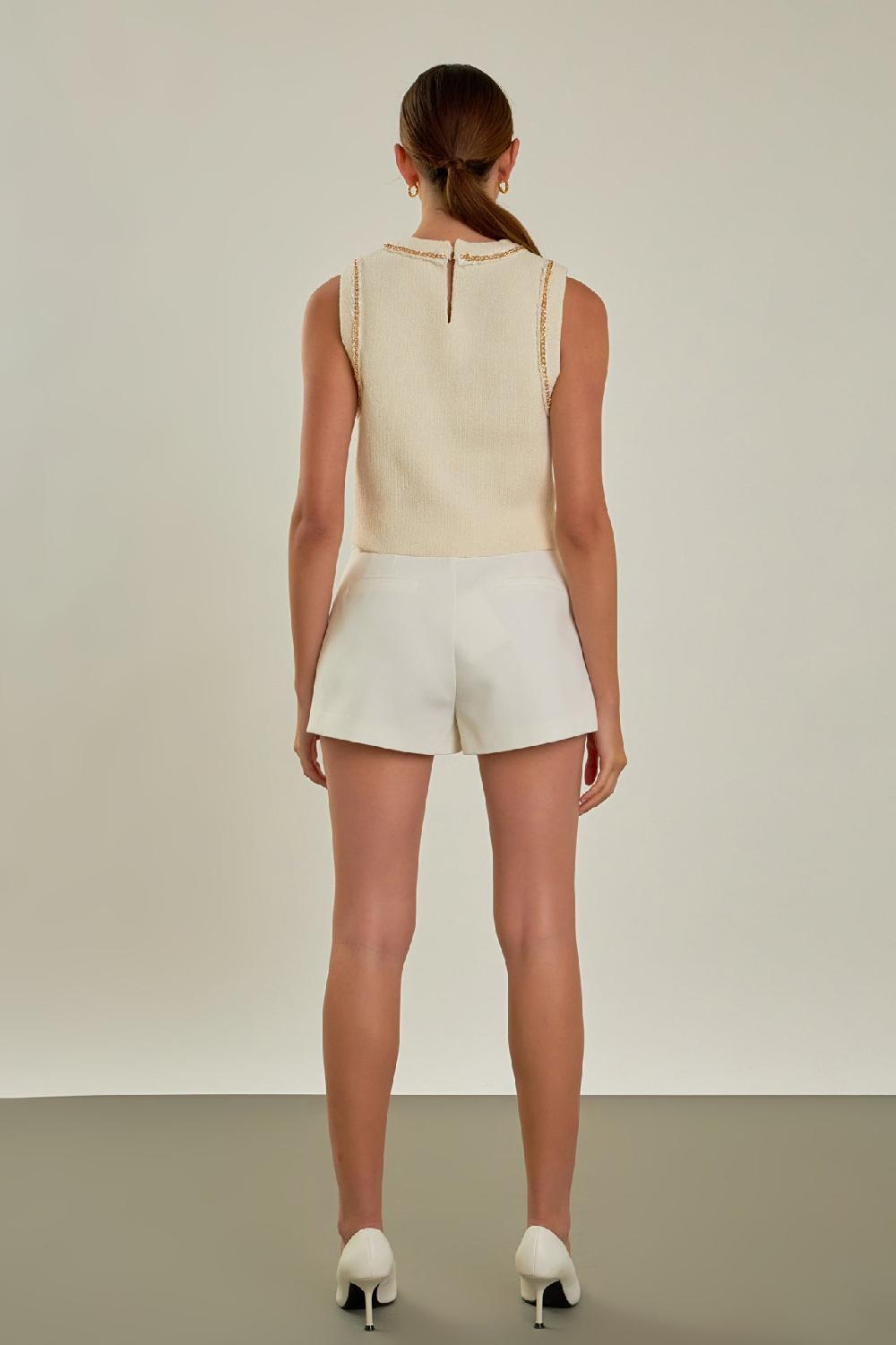 Endless Rose Trim Detail Knit Tank Top CREAM