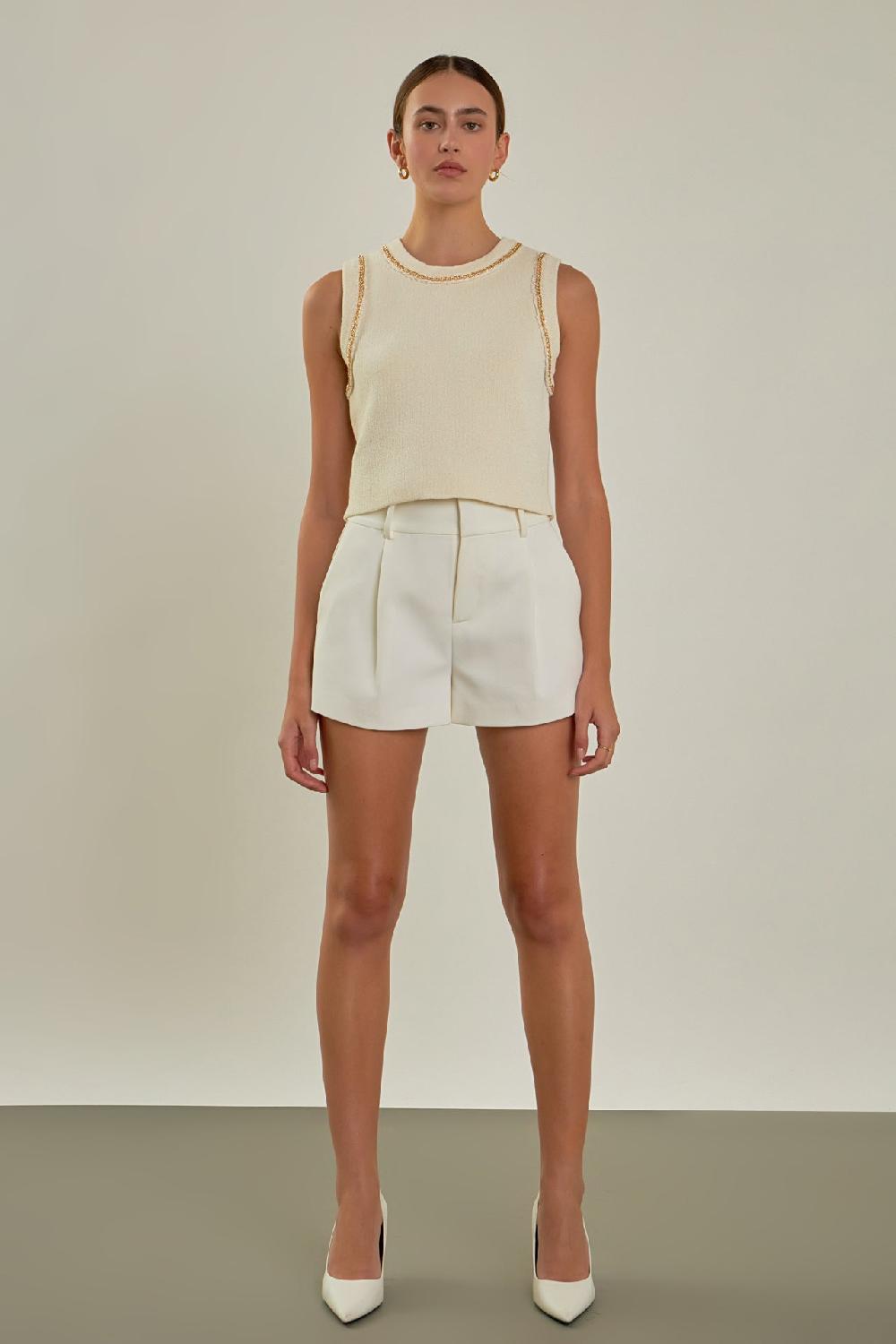 endless rose Trim Detail Knit Tank Top CREAM