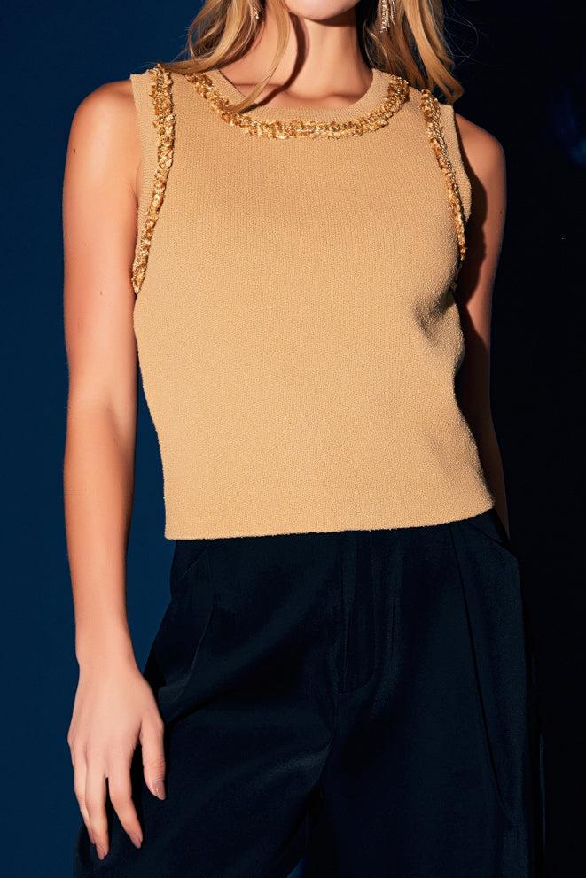 Endless Rose Trim Detail Knit Tank Top PINK