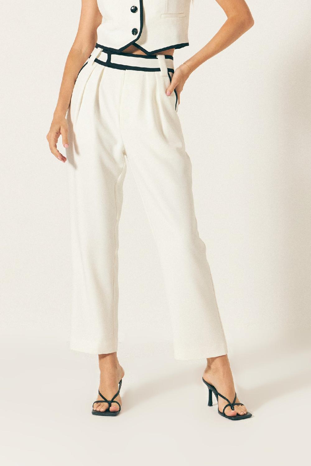 Endless Rose Trousers With Binding Detail WHITE