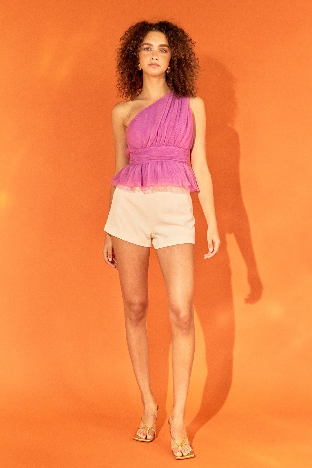 Endless Rose Tulle One Shoulder Top LAVENDER