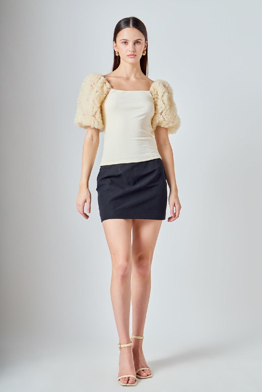 Endless Rose Tulle Puff Sleeve Top IVORY