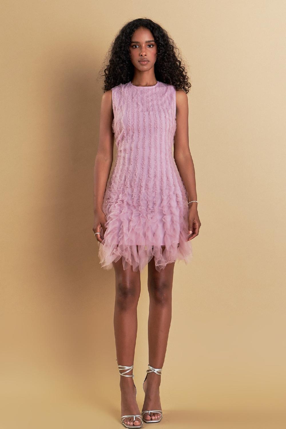 endless rose Tulle Ruffled Mini Dress MULBERRY