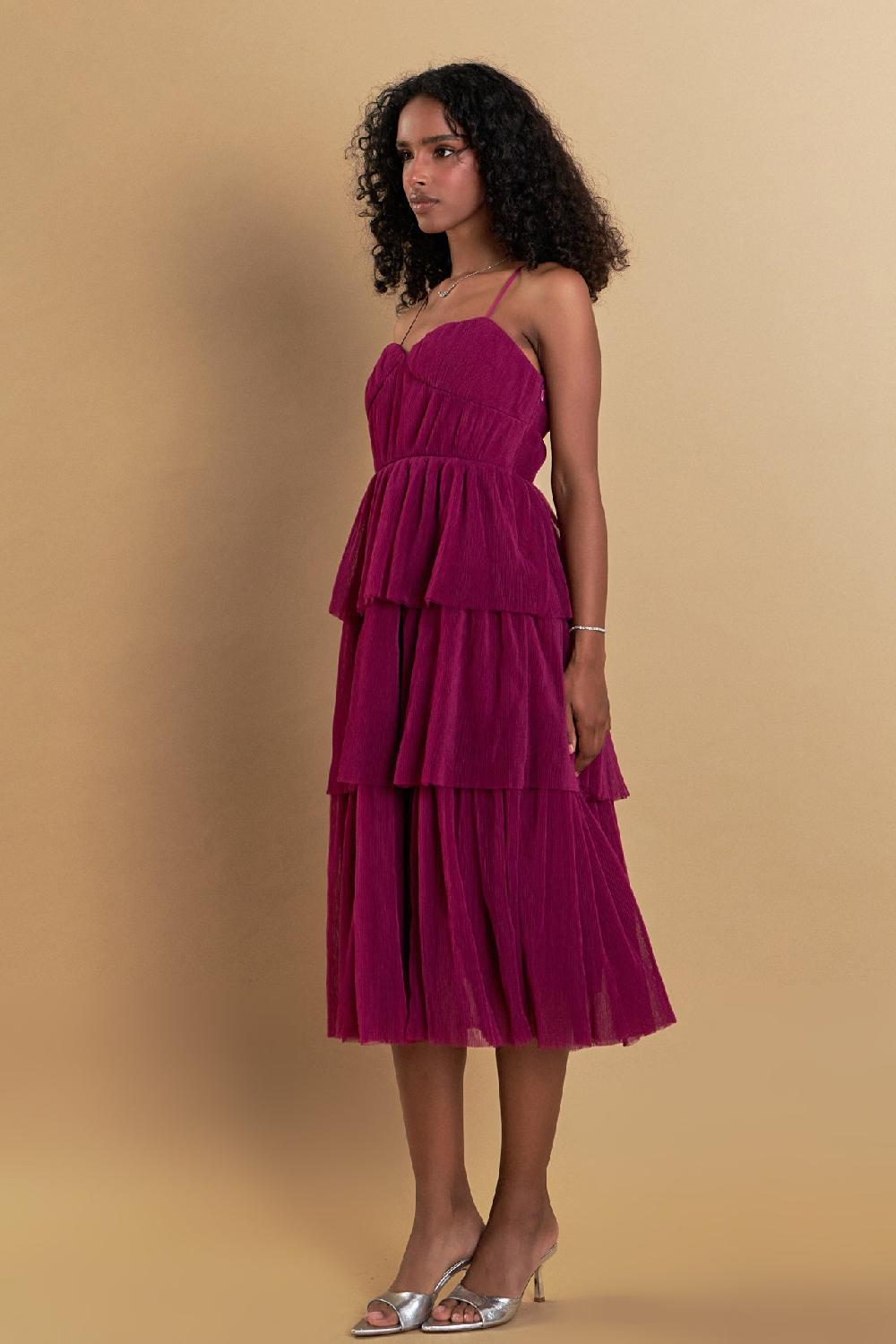 Endless Rose Tulle Tiered Midi Dress BERRY