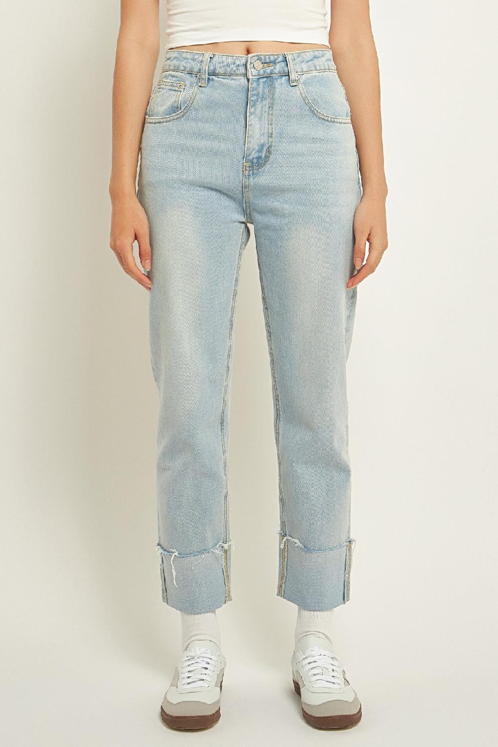 Endless Rose Turn Over Hem Regular Fit Jeans DENIM