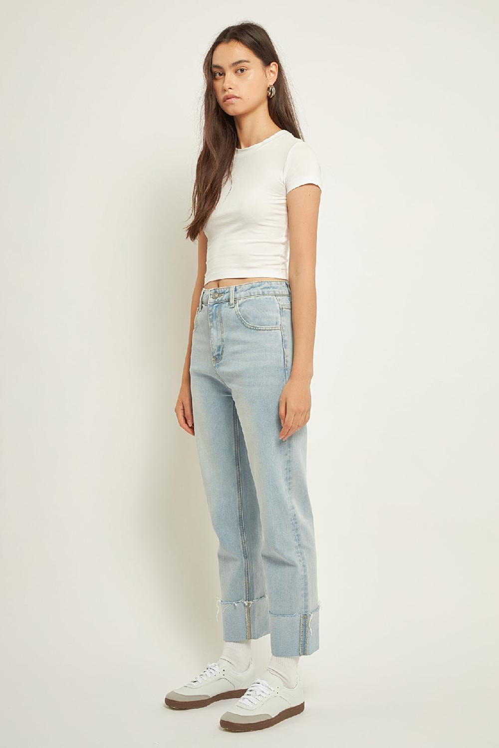 Endless Rose Turn Over Hem Regular Fit Jeans DENIM