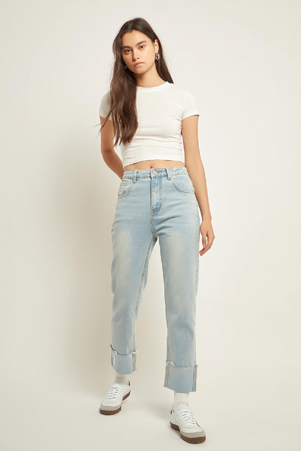 endless rose Turn Over Hem Regular Fit Jeans DENIM