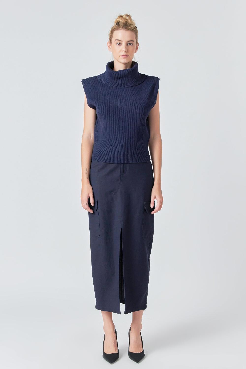 Endless Rose Turtleneck Sleeveless Sweater NAVY