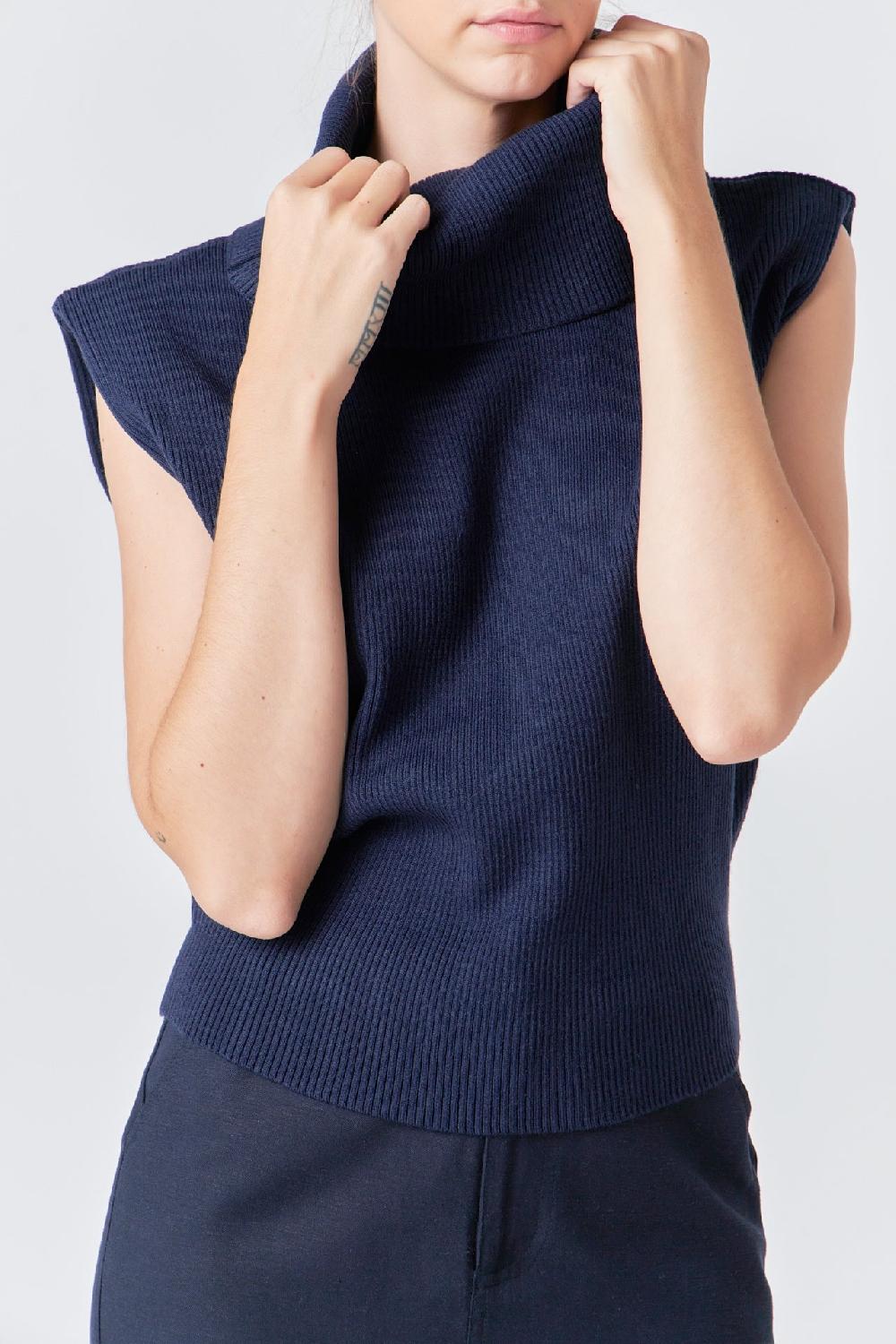 Endless Rose Turtleneck Sleeveless Sweater NAVY