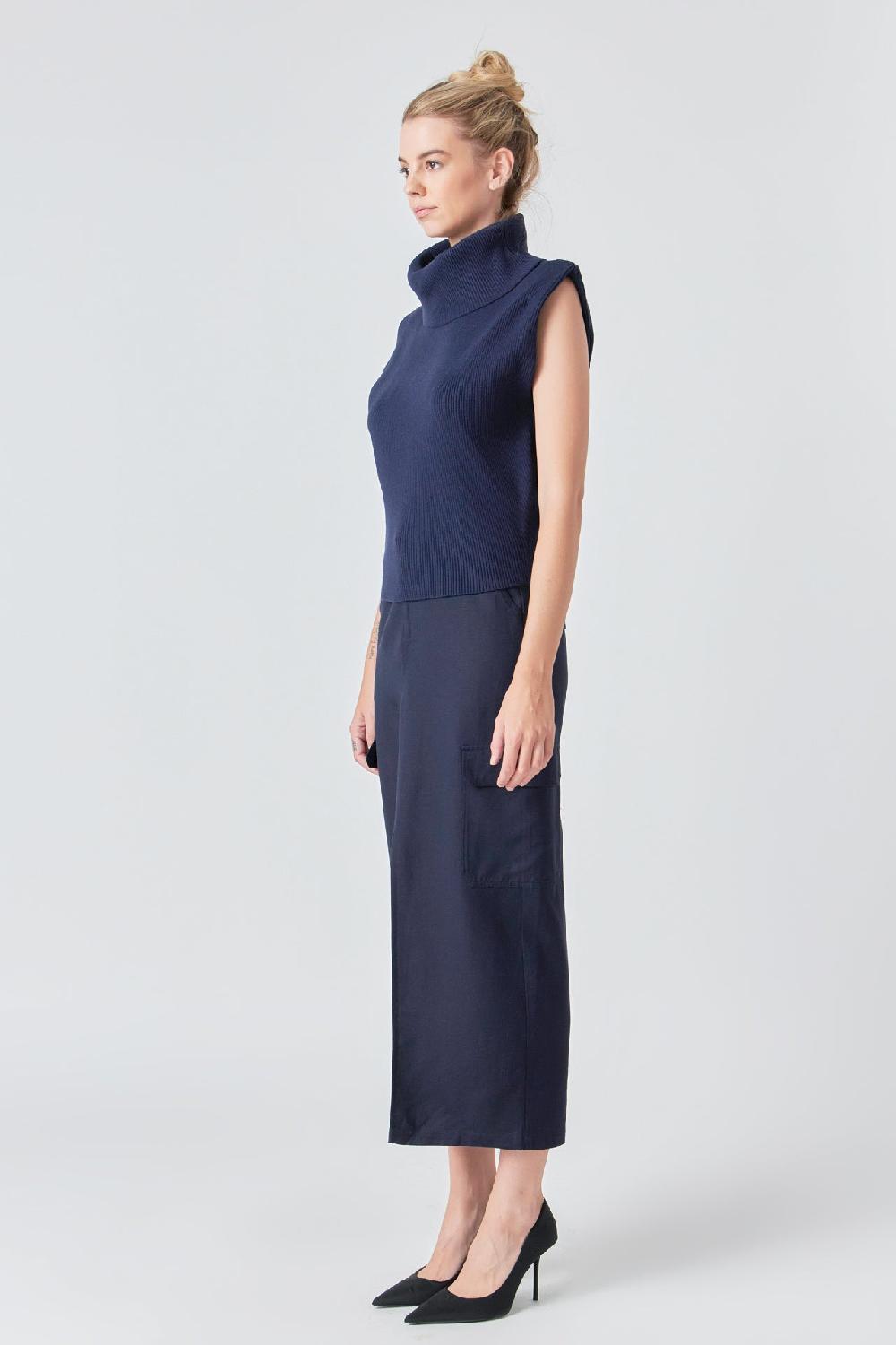 Endless Rose Turtleneck Sleeveless Sweater NAVY