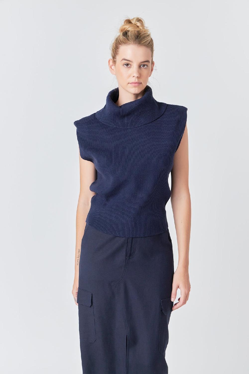 endless rose Turtleneck Sleeveless Sweater NAVY