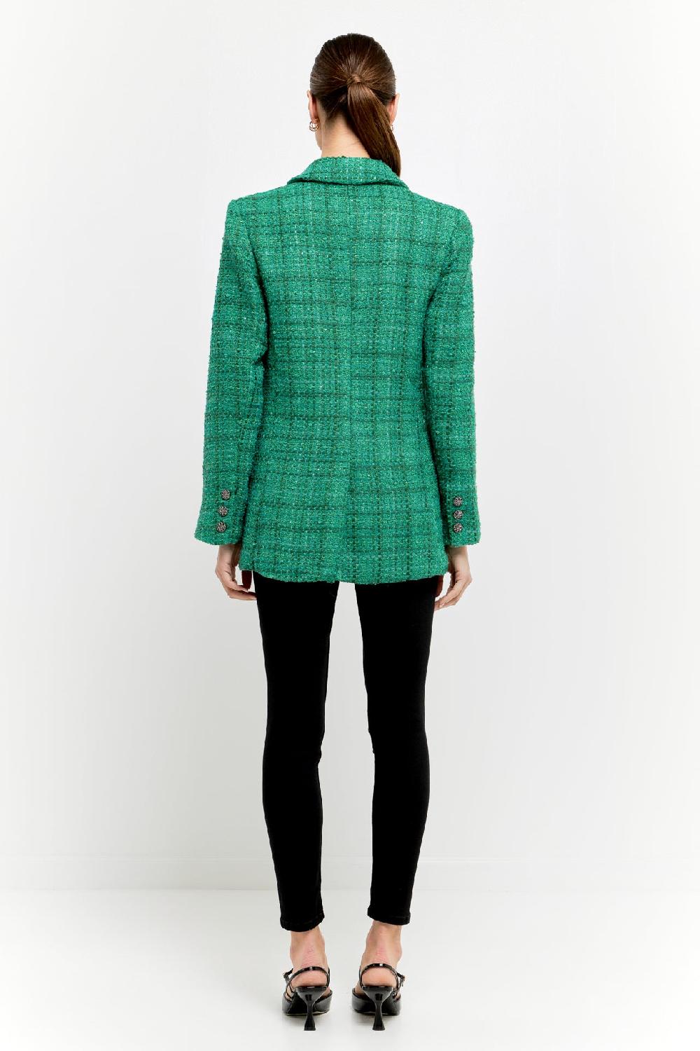 Endless Rose Tweed 3pc Button Long Blazer GREEN
