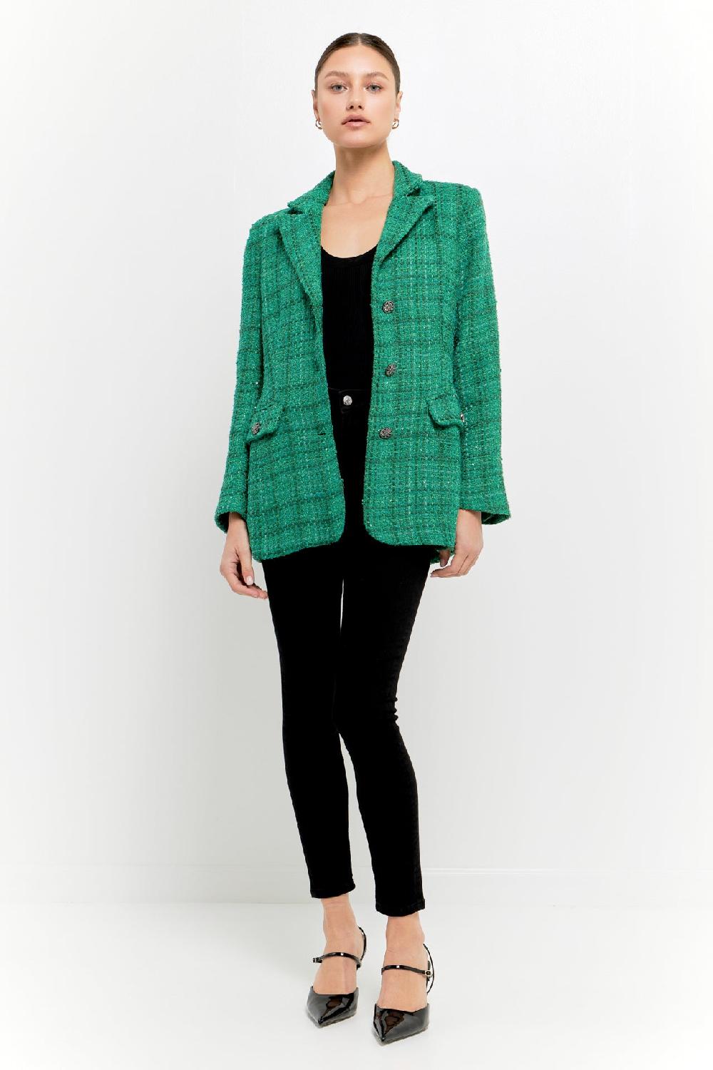 endless rose Tweed 3pc Button Long Blazer GREEN