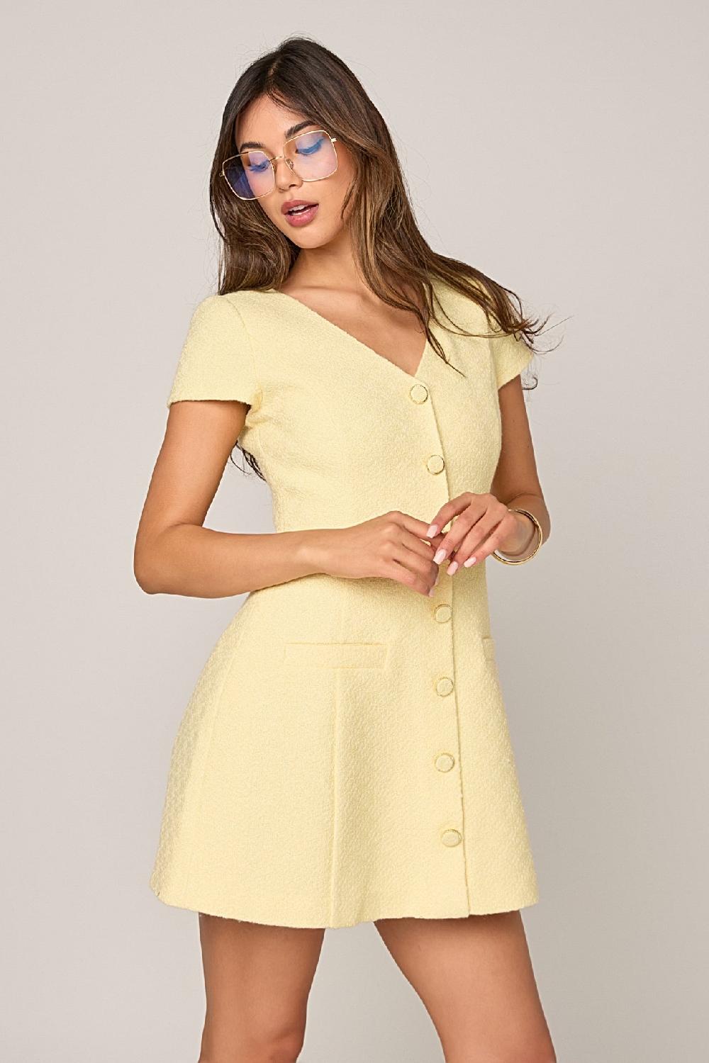 endless rose Tweed A Line Mini Dress BUTTER