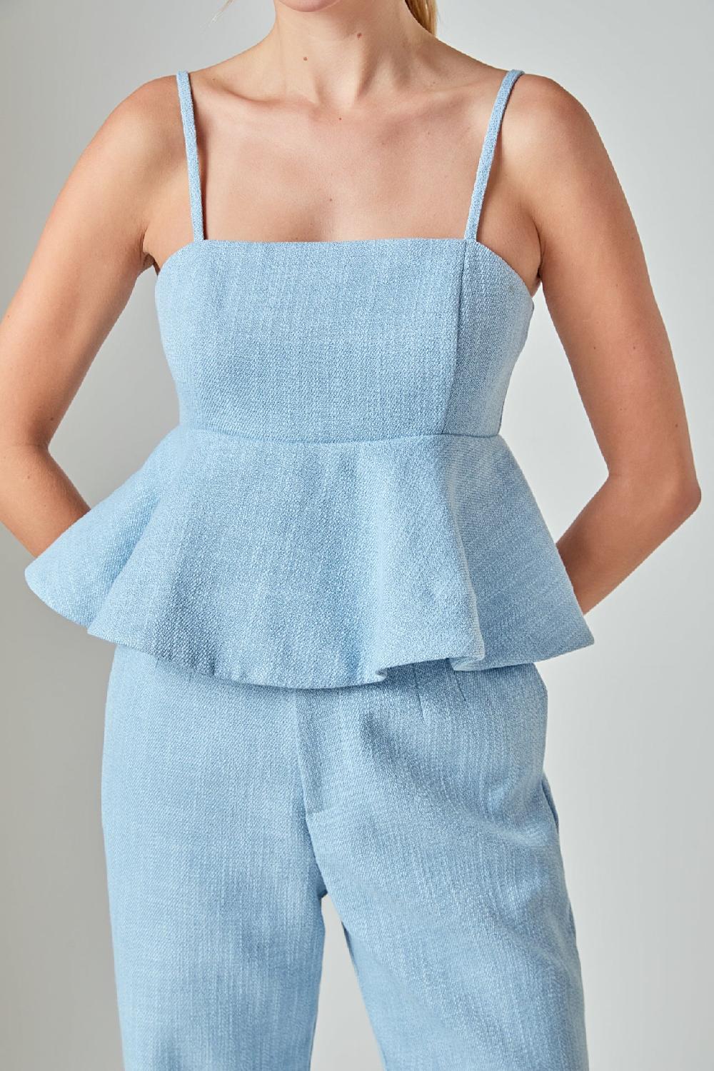 Endless Rose Tweed Baby Doll Top BLUE