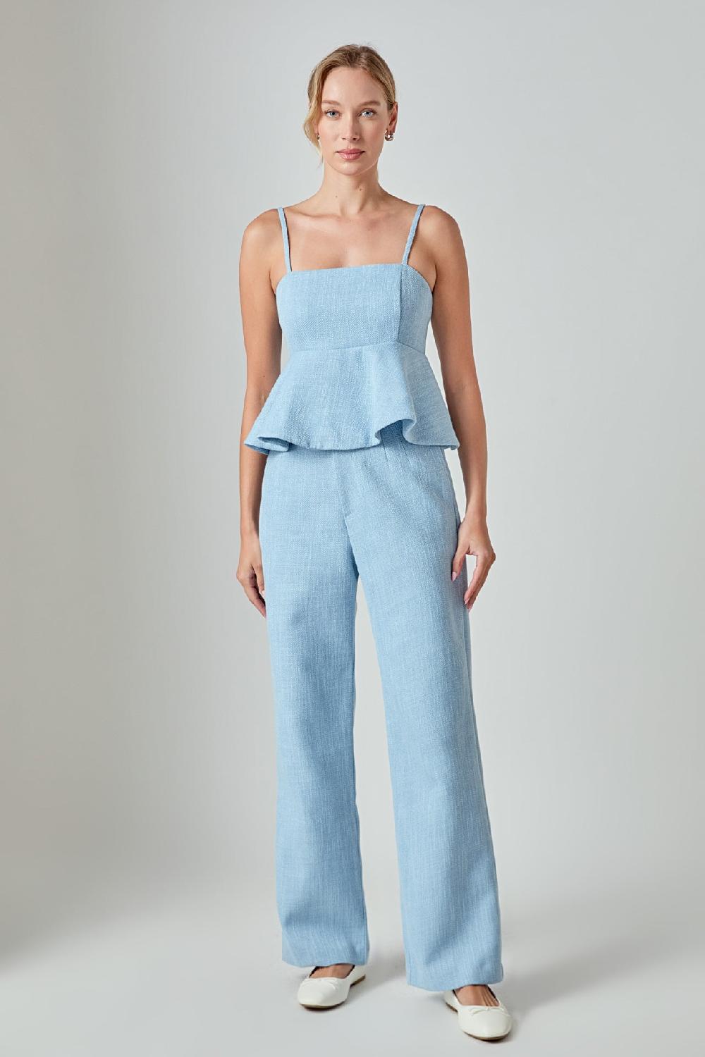 Endless Rose Tweed Baby Doll Top BLUE