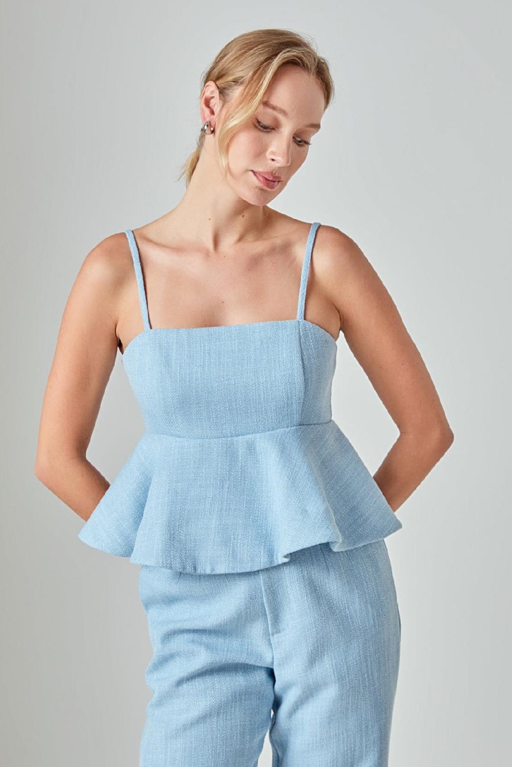 endless rose Tweed Baby doll Top BLUE