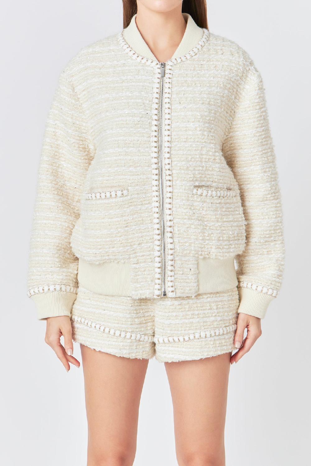Endless Rose Tweed Bomber Jacket IVORY