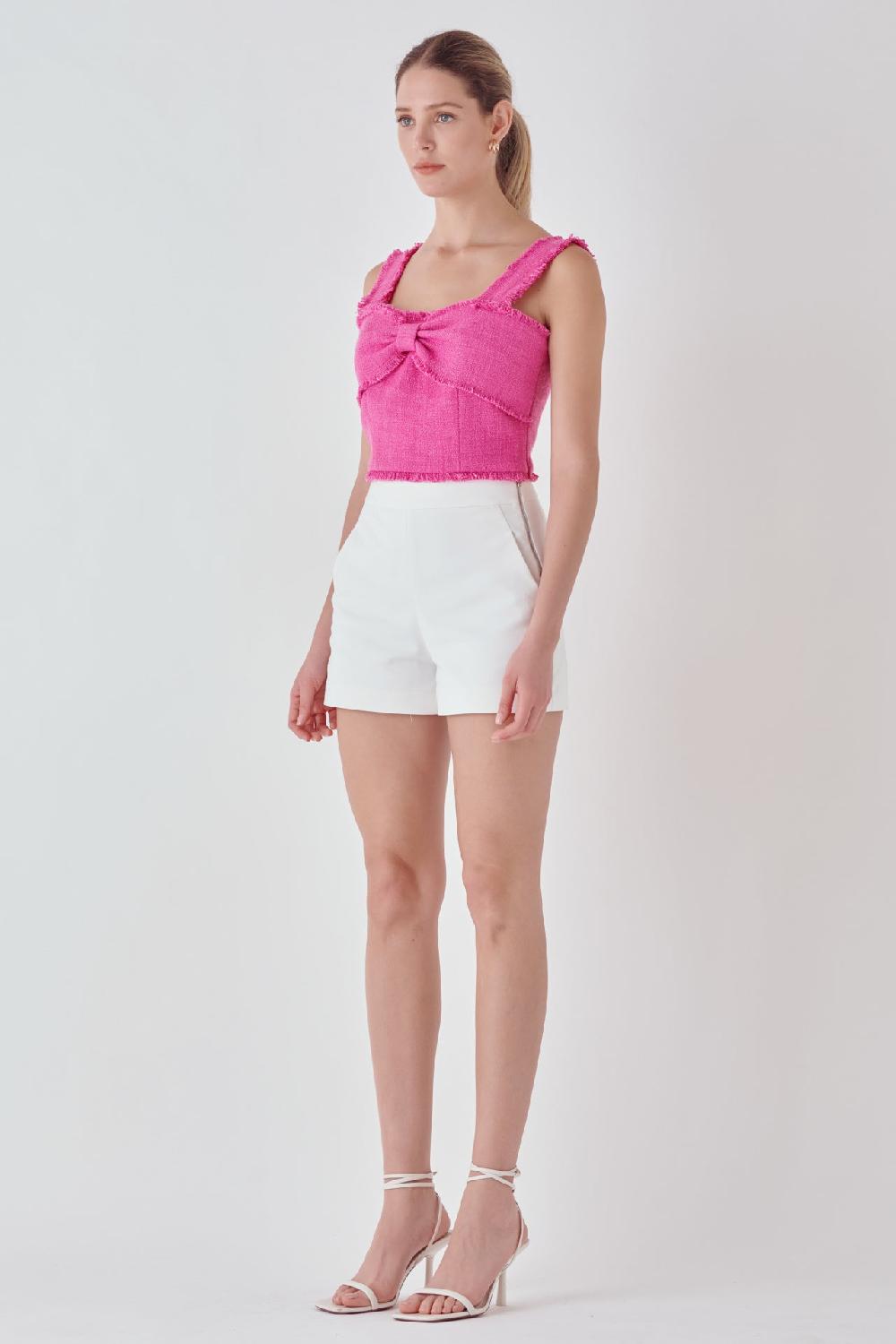 Endless Rose Tweed Bow Tie Top BERRY