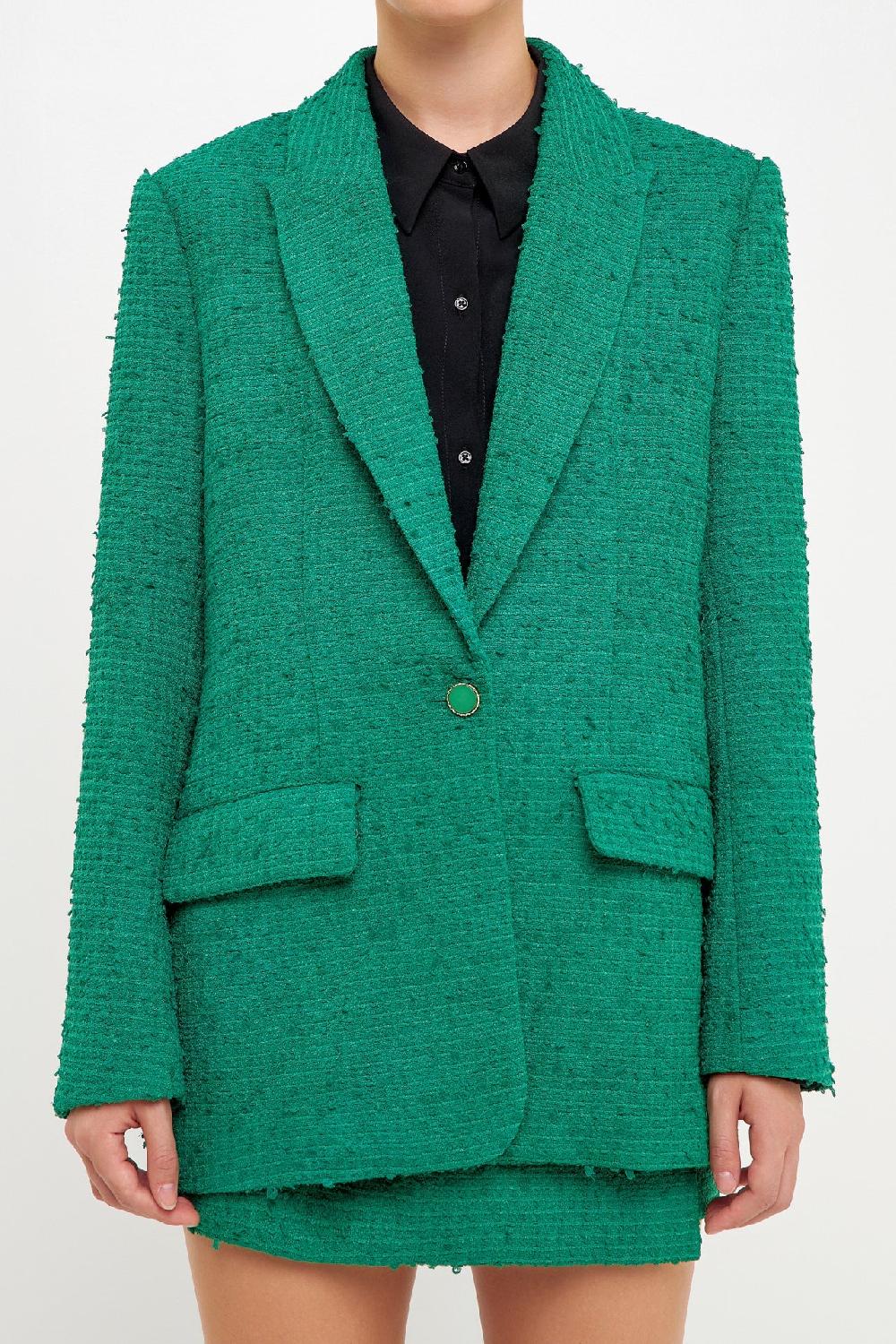 Endless Rose Tweed Boyfriend Blazer GREEN