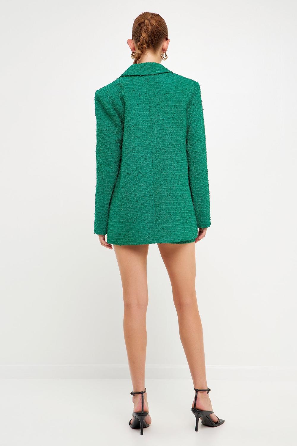 Endless Rose Tweed Boyfriend Blazer GREEN