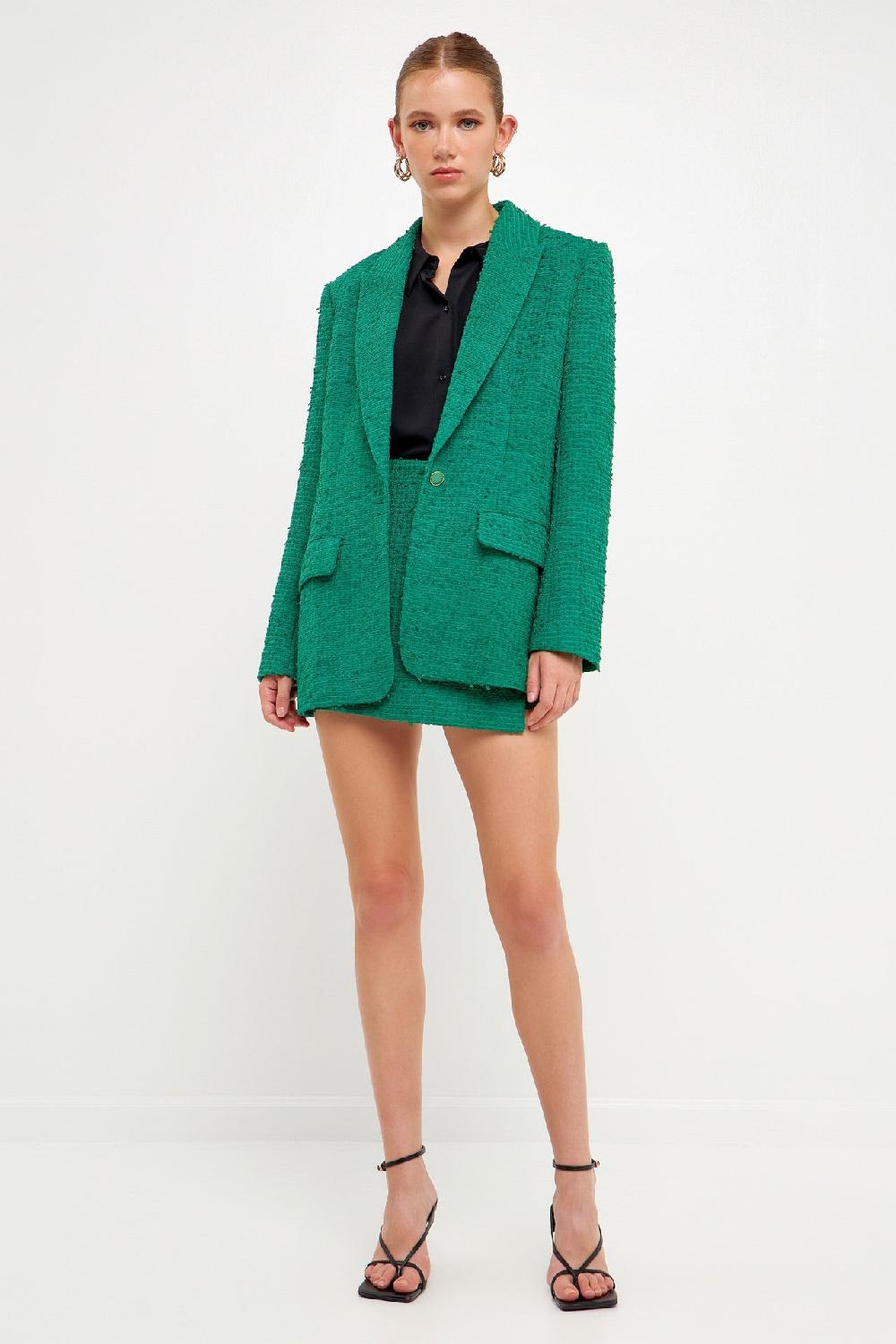 endless rose Tweed Boyfriend Blazer GREEN
