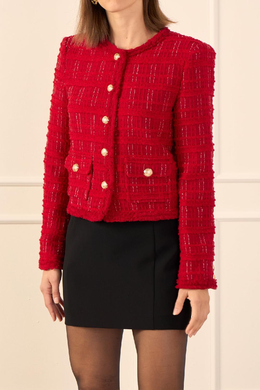 Endless Rose Tweed Buttoned Blazer RED