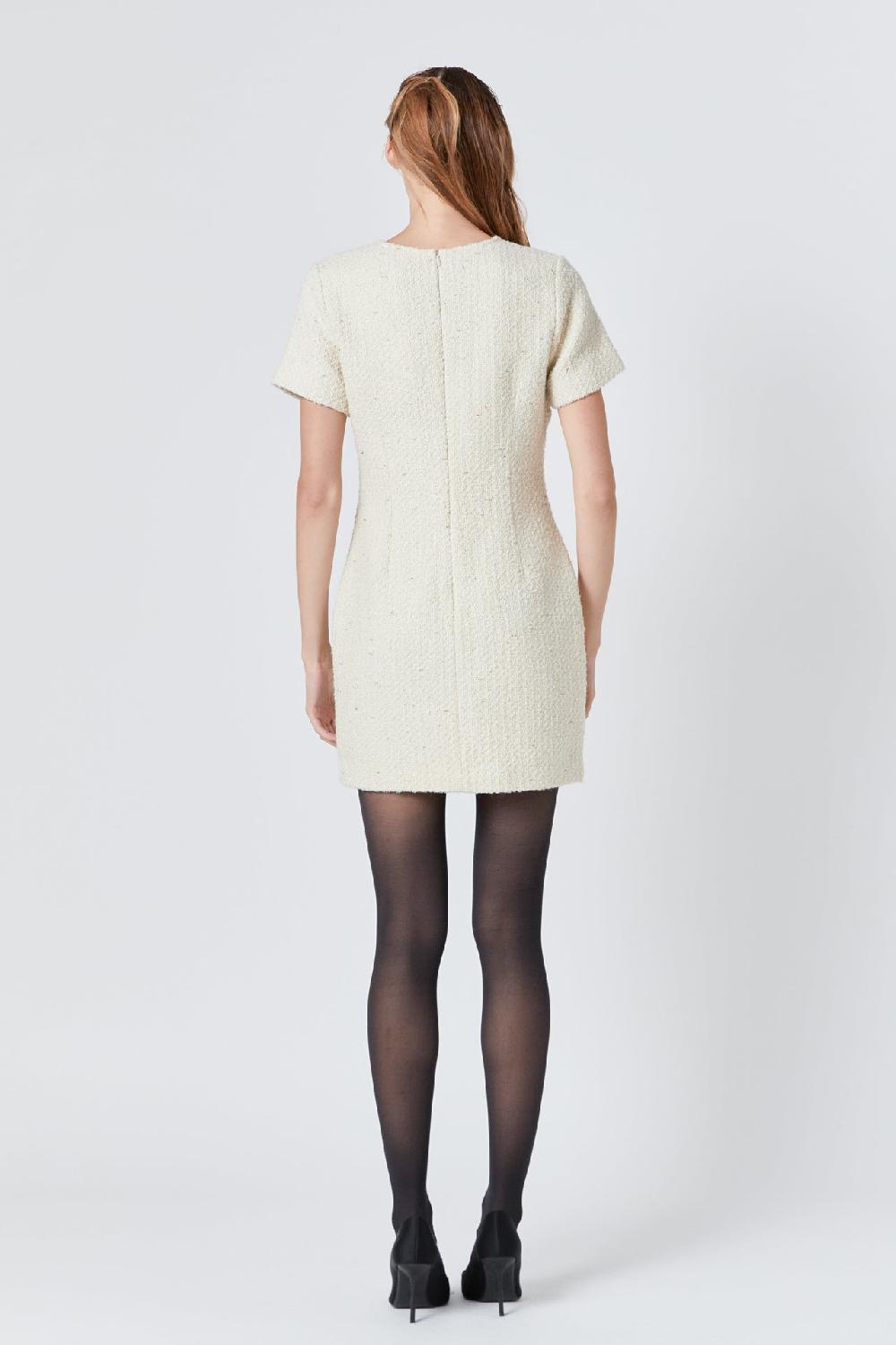 Endless Rose Tweed Buttoned Mini Dress IVORY