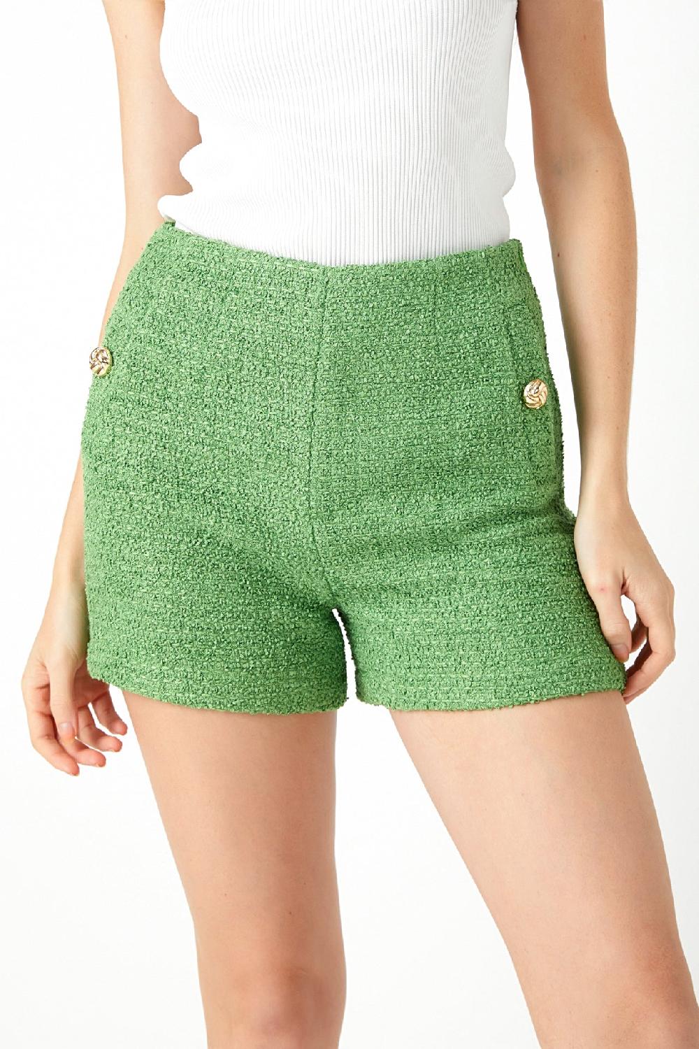 Endless Rose Tweed Buttoned Shorts GREEN