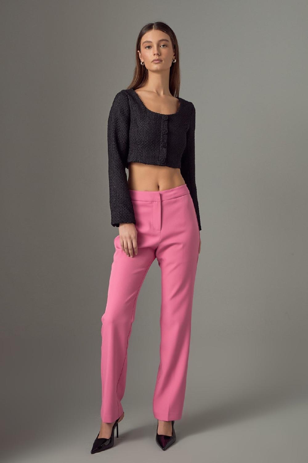 Endless Rose Tweed Buttoned Top BLACK