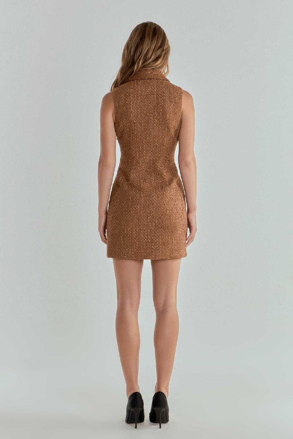 Endless Rose Tweed Collared Mini Dress CAMEL