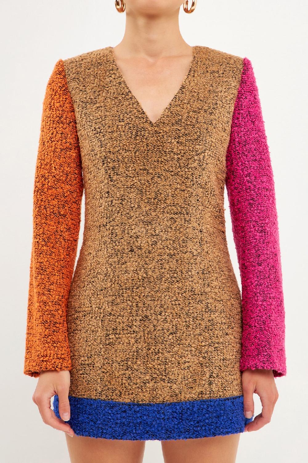 Endless Rose Tweed Colorblock Mini Dress MULTI