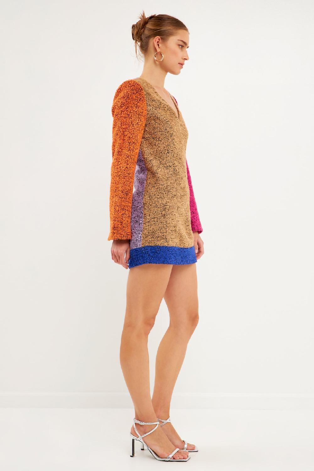 Endless Rose Tweed Colorblock Mini Dress MULTI