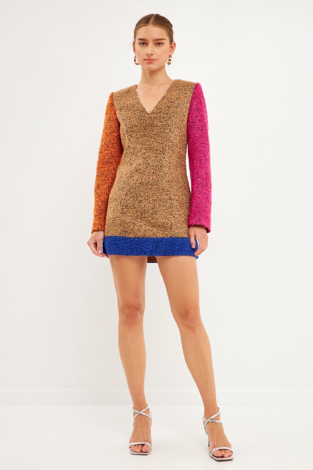 endless rose Tweed Colorblock Mini Dress MULTI