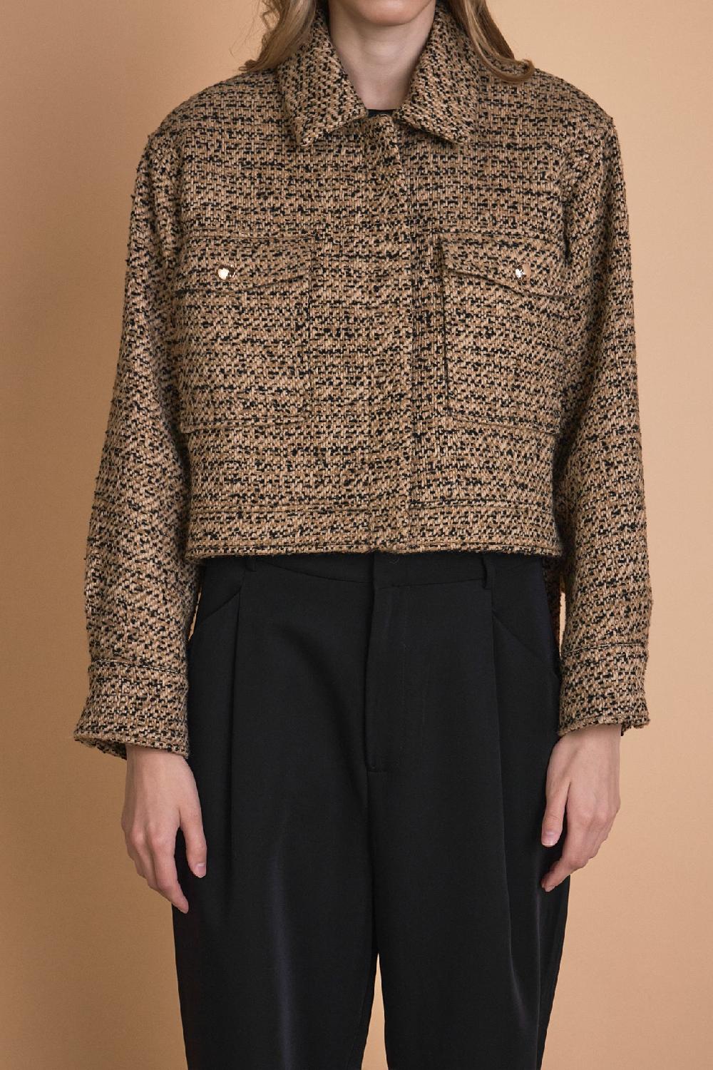 Endless Rose Tweed Cropped Jacket BROWN/BLACK