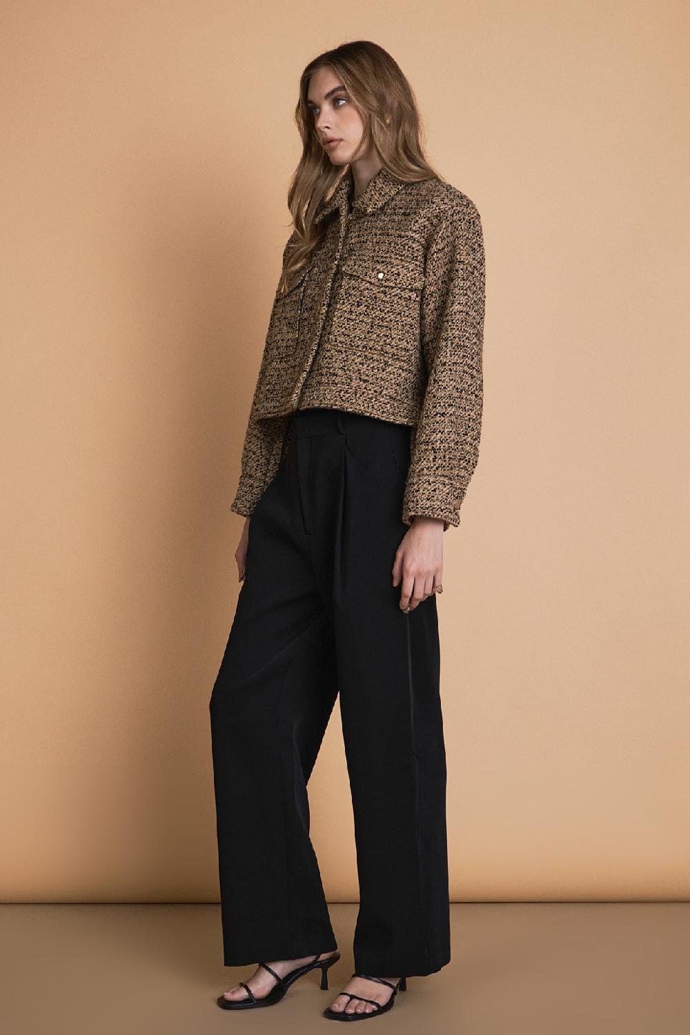 Endless Rose Tweed Cropped Jacket BROWN/BLACK