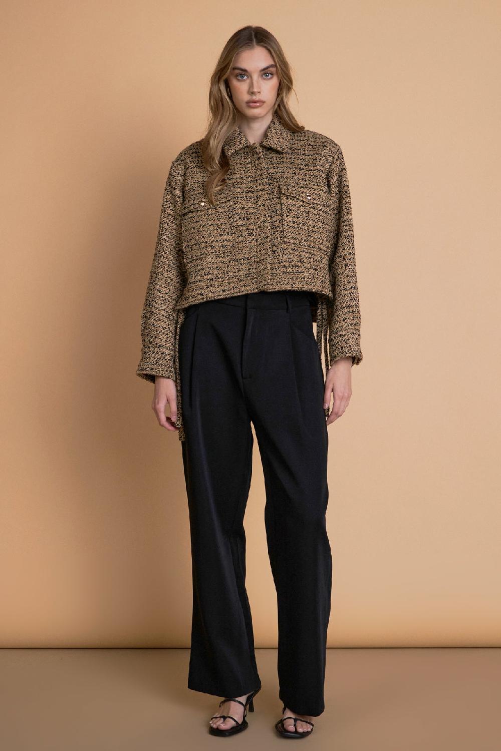 endless rose Tweed Cropped Jacket BROWN/BLACK