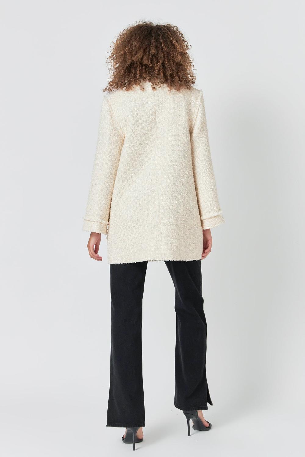 Endless Rose Tweed Fringe Double Breast Coat CREAM