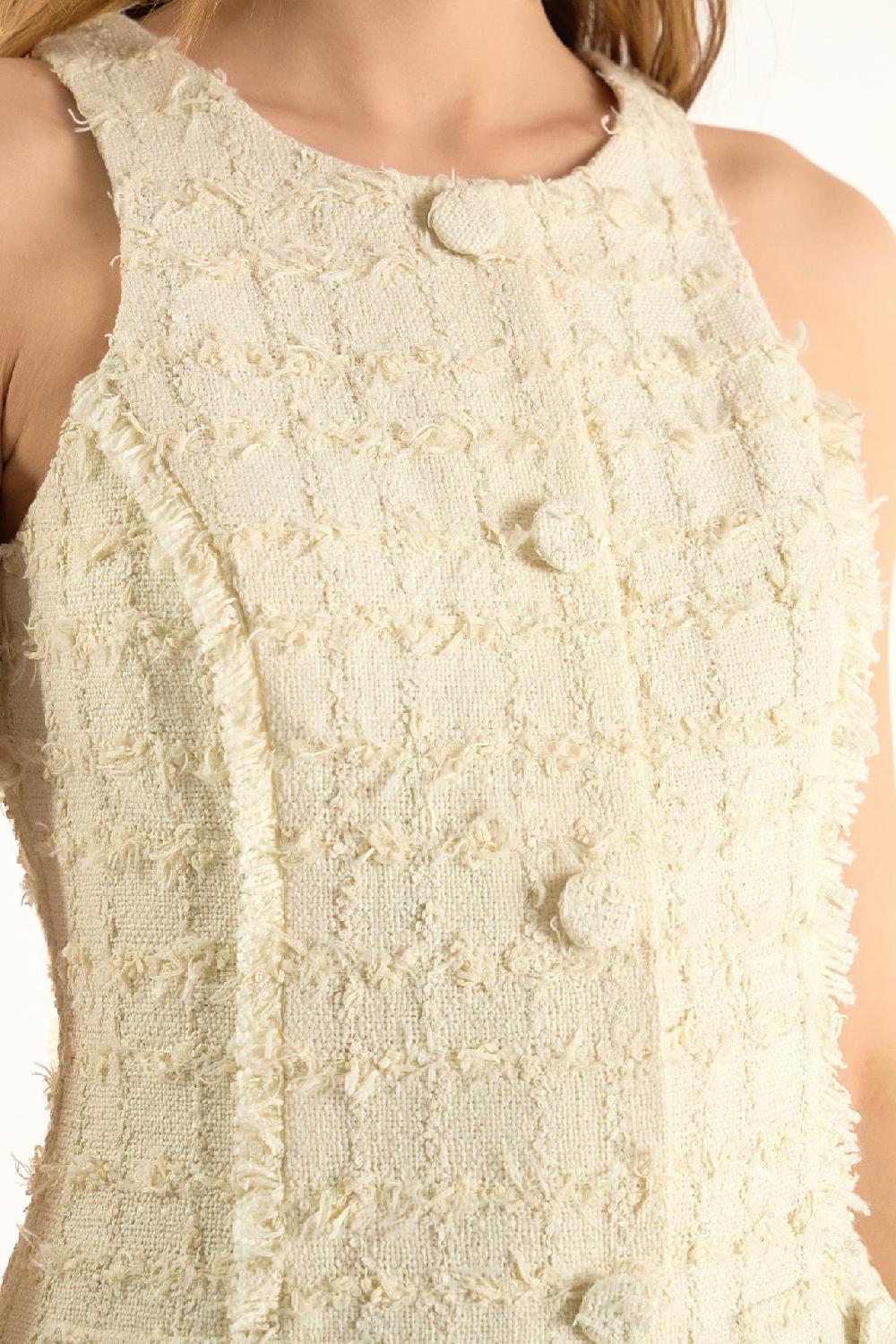 Endless Rose Tweed Fringed Mini Dress IVORY