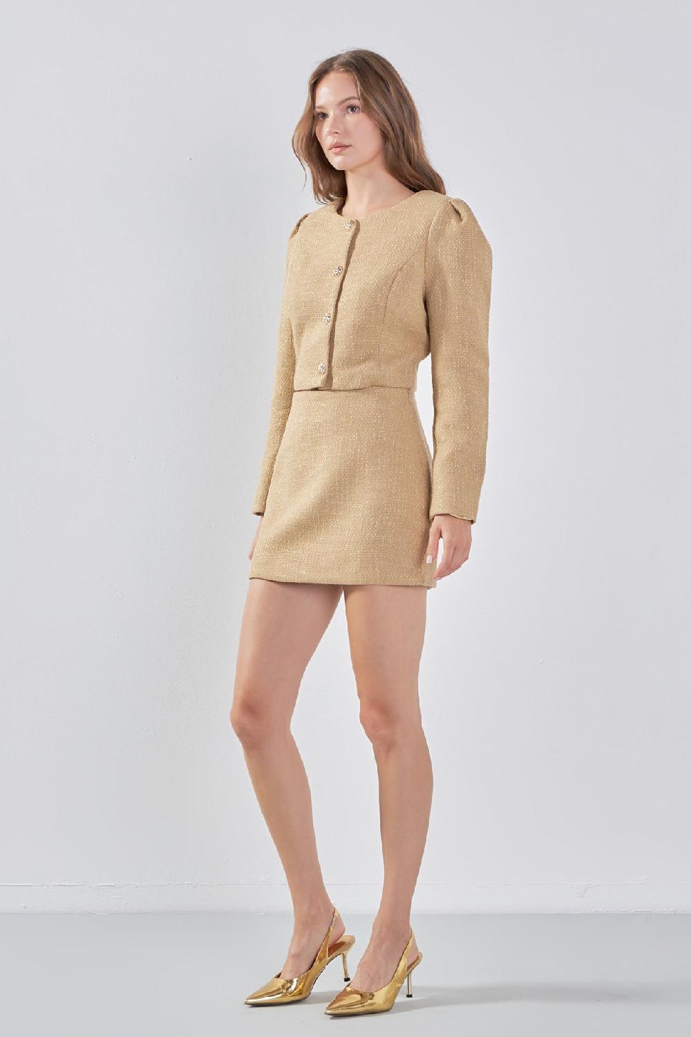 Endless Rose Tweed H-Line Mini Skirt TAN