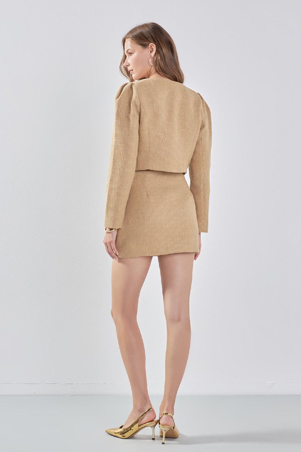 Endless Rose Tweed H-Line Mini Skirt TAN